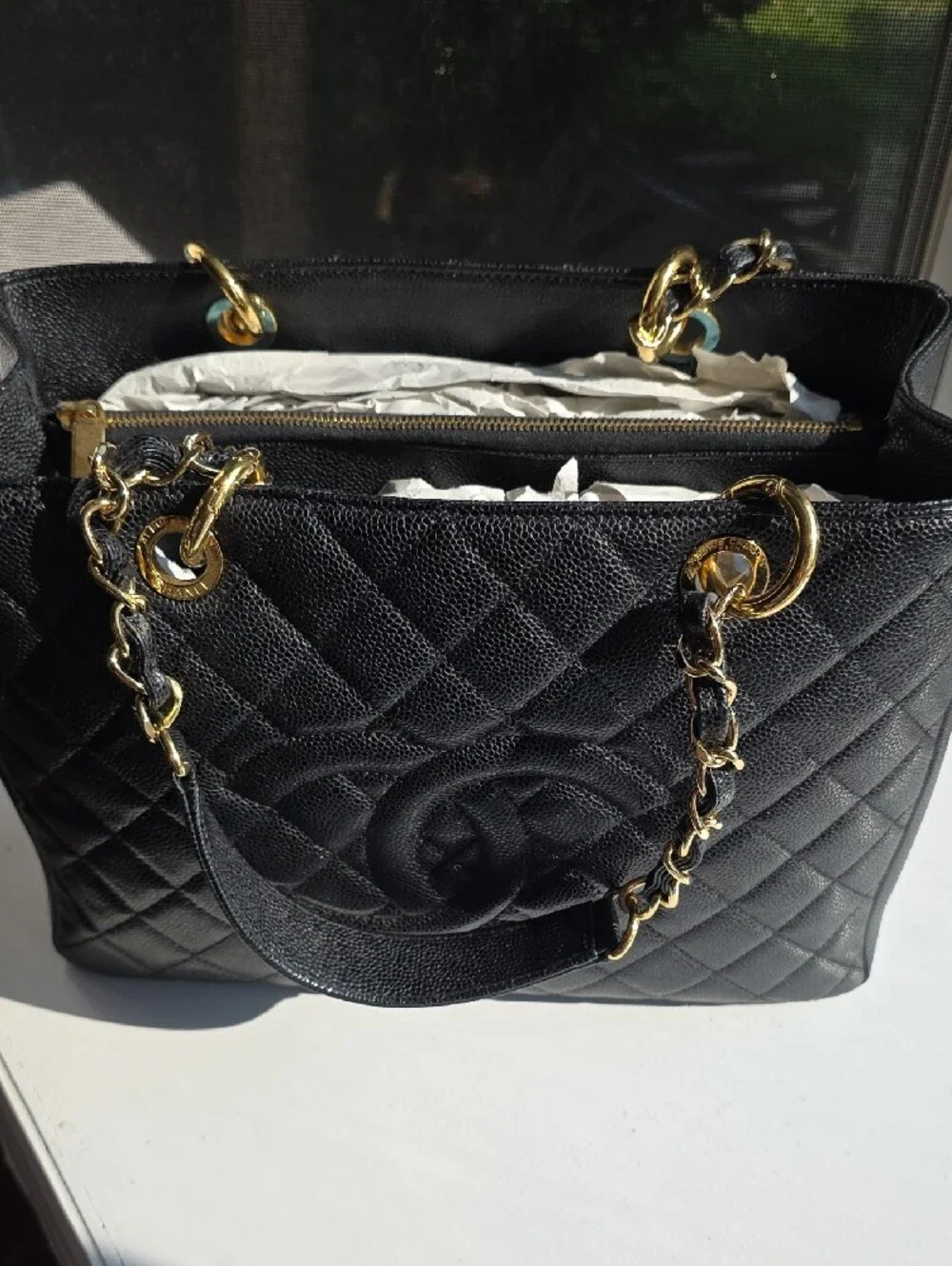 Excellent Chanel GST Grand Shopping Black Caviar Leather Tote & Gold Hardware